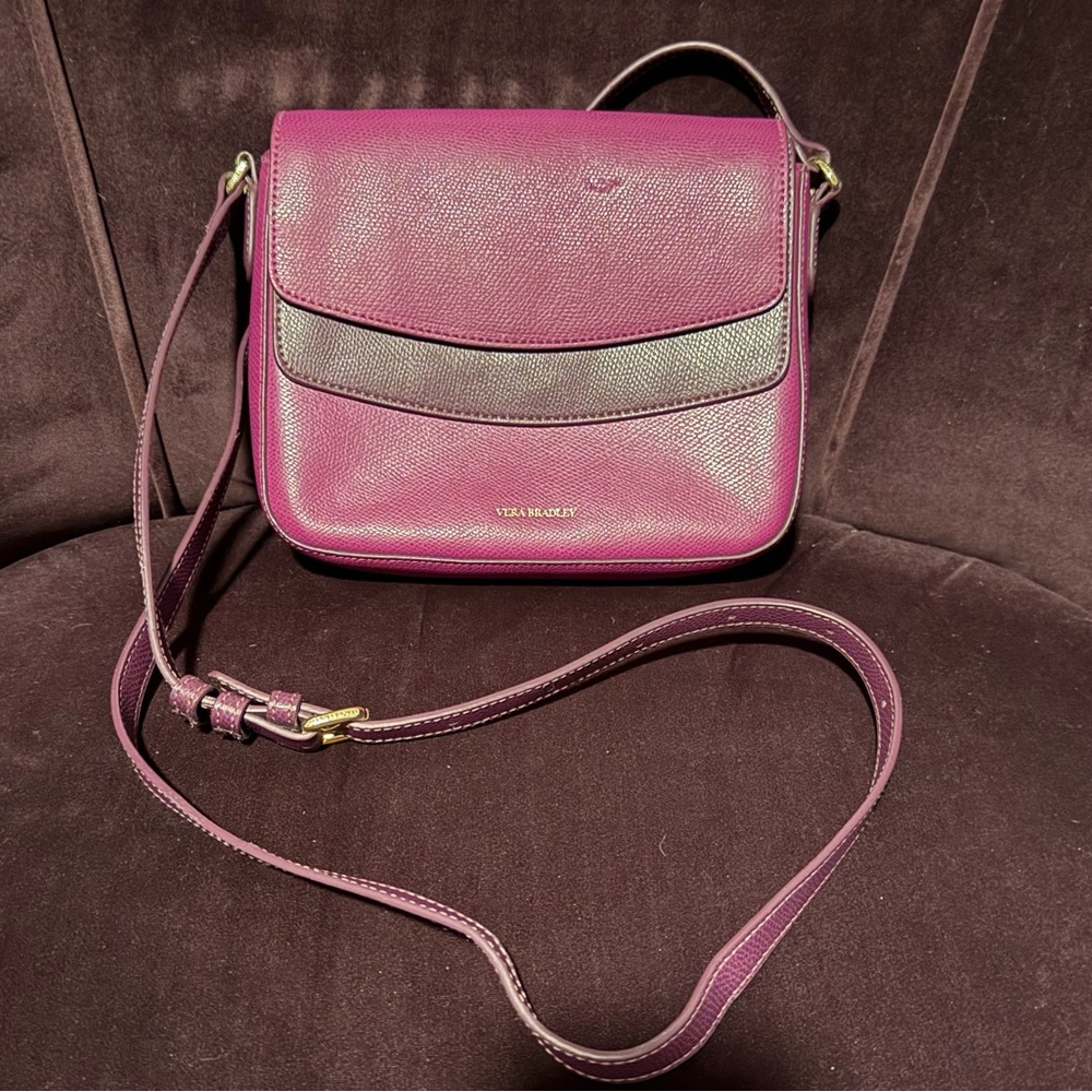 Vera Bradley Twice As Nice Leather Crossbody Bag in Plum.  EUC
